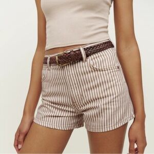 Reformation Cowboy High Rise Jean Shorts in Pinyon Stripe Size 26